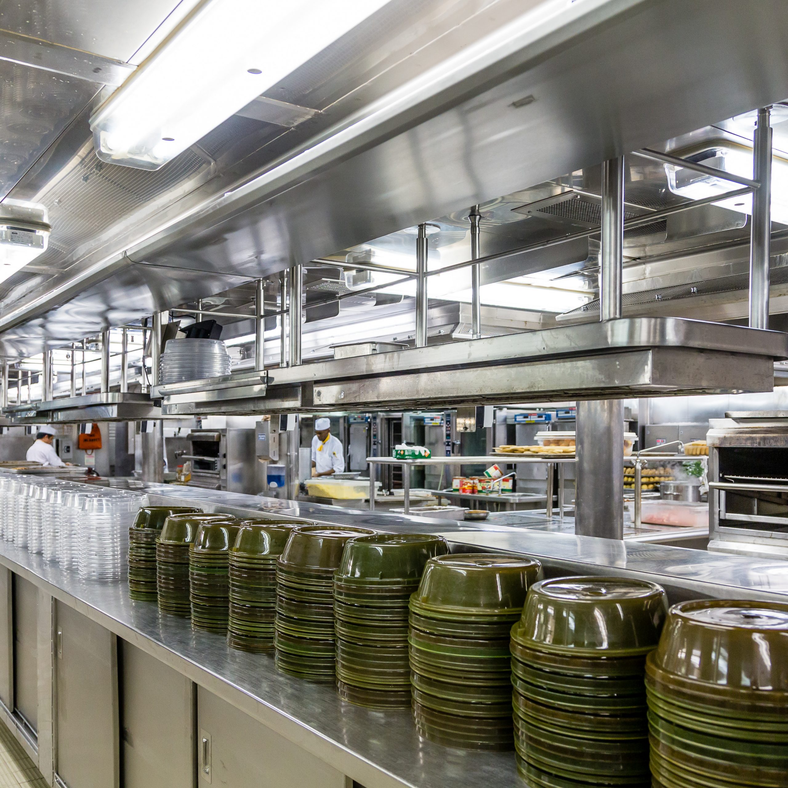 Commercial Kitchen with Serving Domes
