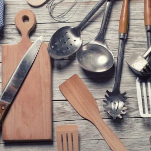 Wholesale restaurant supply utensils - wooden spoons, stainless steel spoons, stainless ladles, spatula, whisks, 