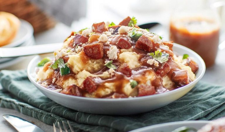 Smashed Potatoes and Chorizo with Fire-Roasted Gravy