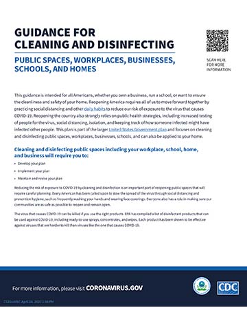 Guidance for Cleaning and Disinfecting Public Spaces, Workplaces, Businesses, Schools, and Homes