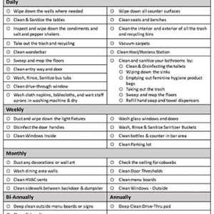 Front of House & back of House Cleaning Checklist