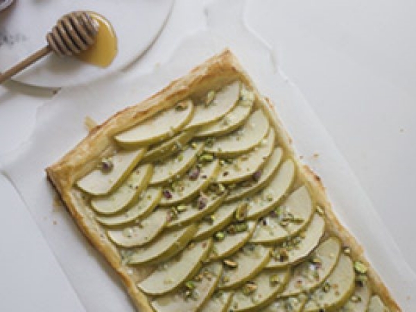 Blue Cheese Apple Honey Tart with Pistachios