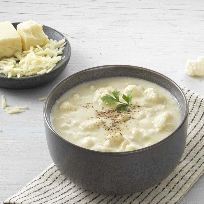 Cauliflower cheddar soup is a new fresh hearty Fall soup from Kettle Cuisine.