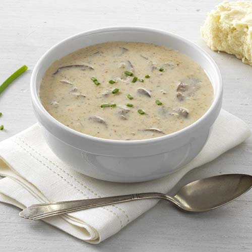 Kettle Cusine Fresh seasonal hearty winter and Fall soups include Hungarian Mushroom soup with delicately sautéed mushrooms in a rich, roux-thickened beef stock with light cream, Madiera wine, chopped dill, sour cram and pink of Hungarian paprika. 