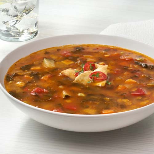 Campbell's Soups Red Lentil Vegetable Soup for Fall and winter soups menu had dark red lentils and diced tomatoes simmered in a vegetable broth with onions, zucchini, spinach, smoked paprika and a splash of cherry wine