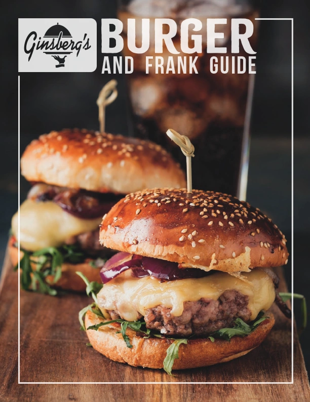 Ginsberg's Foods Foodservice Distributor Burger and Frank guide featuring sabretts, hebrew national hotdogs, nathan's hotdogs